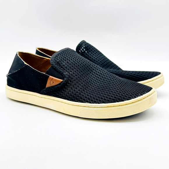 Olukai Shoes Women 8.5 Black Mesh Sneakers Pehuea Slip On Comfort Casual Loafers - Picture 1 of 10